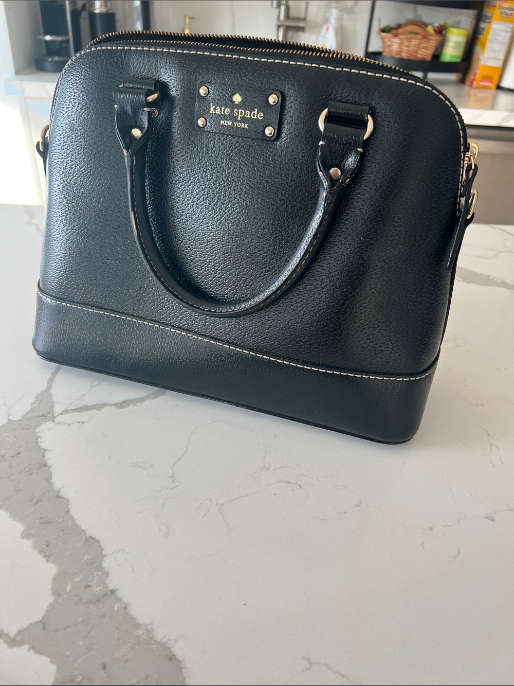 kate spade black pebble leather dome satchel